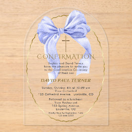 Elegante Blauwe Strik Gouden Jongensbevestiging Tr Acryl Uitnodigingen