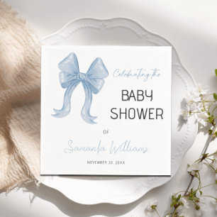 Elegante Blauwe Strik Jongen Baby Shower Servet