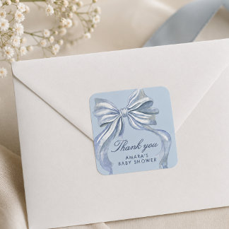 Elegante Blauwe Strik Jongens Baby Shower Bedankt Vierkante Sticker