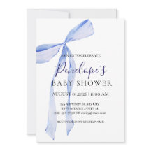 Elegante Blauwe Strik Jongens Baby Shower Uitnodig