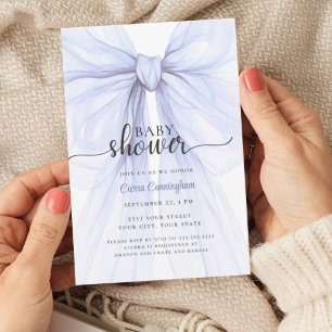 Elegante Blauwe Strik Jongens Baby Shower Uitnodig Kaart