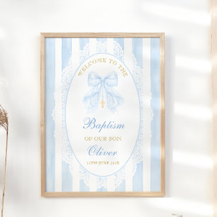 Elegante Blauwe Strik Jongens Doop Uitnodiging Poster