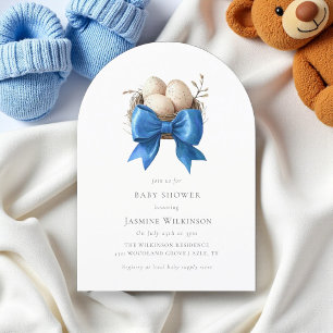Elegante Blauwe Strik Nest Baby Shower Kaart
