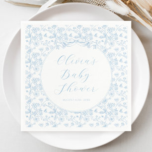 Elegante Blauwe Strik Vintage Bloemen Jongens Baby Servet