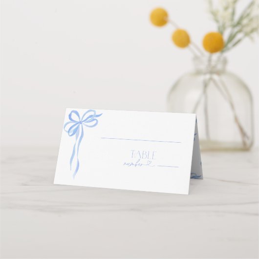 Elegante Blauwe Strik Waterverf Script Bruidsdouch (Voorkant)