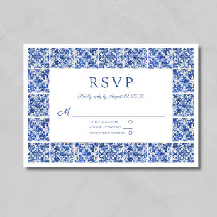Elegante Blauwe Tegels Bruiloft RSVP Kaartje