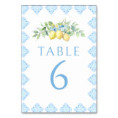 Elegante Blauwe Tegels Citroen Trouwtafel Nummers Kaart (Voorkant)