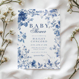 Elegante blauwe toile chinoiserie baby shower kaart