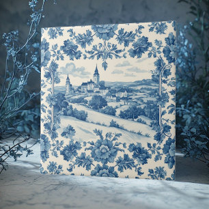 Elegante Blauwe Toile De Jouy Landelijke Tuin Tegeltje