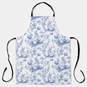 Elegante blauwe Toile de Jouy paashaas Schort