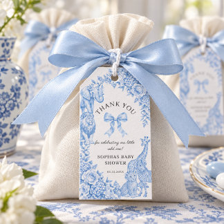 Elegante Blauwe Toile de Jouy Safari Jongen Babyfe Cadeaulabel