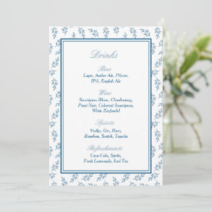 Elegante Blauwe Tuin Wedding Bar Menu Sign