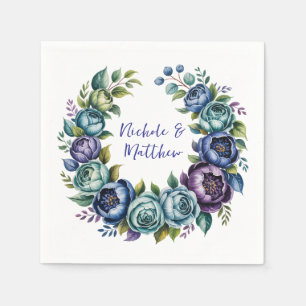 Elegante blauwe turquoise bloemenbruiloft servet