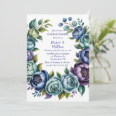 Elegante blauwe turquoise bloemenparen Douche Kaart (Staand voorkant)