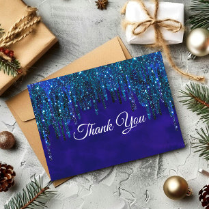 Elegante blauwe turquoise glittersprenkels bedankkaart