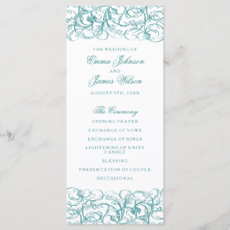 Elegante blauwe / turquoise wervelingen huwelijksp programma