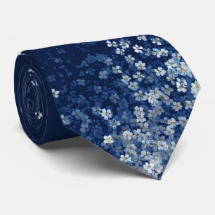 Elegante blauwe vergeet-mij-nietje bloemmotief mar stropdas