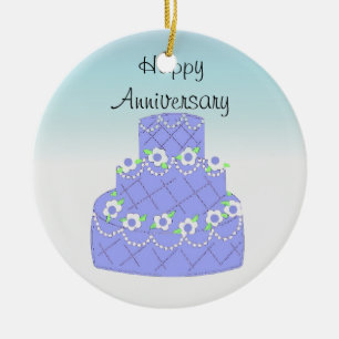 Elegante Blauwe Verjaardagstaart Keramisch Ornament