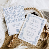 Elegante Blauwe Victoriaans QR Code RSVP bruiloft Kaart
