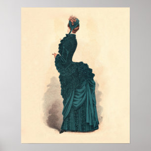 Elegante blauwe Victoriaanse jurk mode vrouw kunst Poster