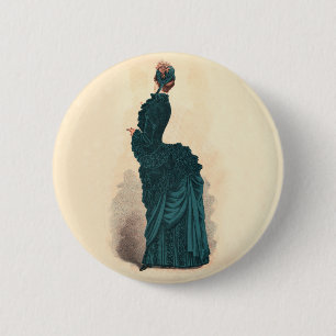 Elegante blauwe Victoriaanse jurk mode vrouw kunst Ronde Button 5,7 Cm