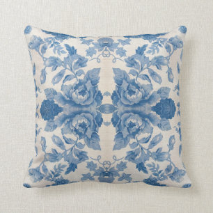 Elegante blauwe vintage bloemmotief kussen