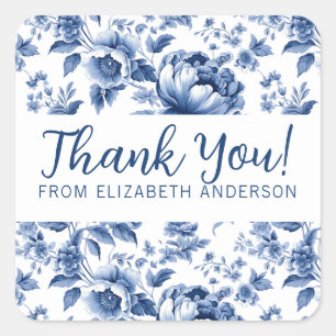Elegante Blauwe Vintage Roos Bloem Bedankt Vierkante Sticker