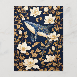 Elegante blauwe vinvis William Morris Geïnspireerd Briefkaart
