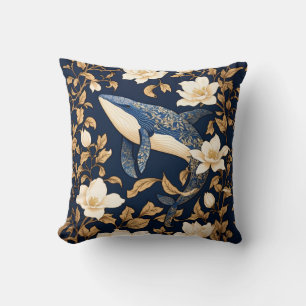 Elegante blauwe vinvis William Morris Geïnspireerd Kussen