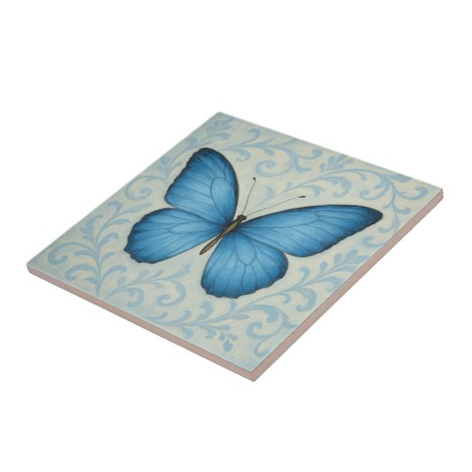 Elegante Blauwe Vlinder Keramische Tegel Tegeltje (Zijkant)