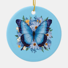 Elegante Blauwe Vlinder op Bloemen