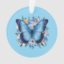 Elegante Blauwe Vlinder op Bloemen