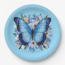 Elegante Blauwe Vlinder op Bloemen