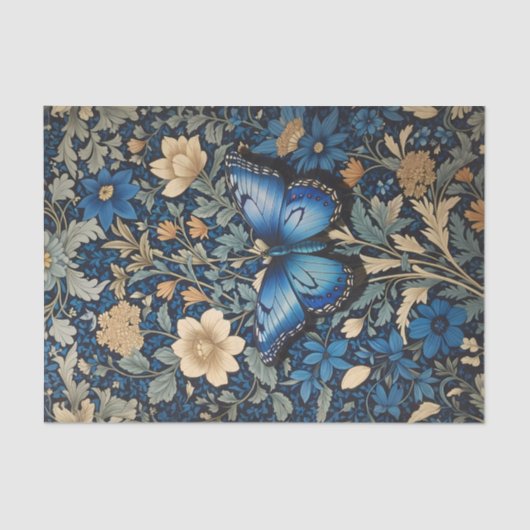 Elegante blauwe vlinder William Morris Geïnspireer Tissuepapier (Voorkant)