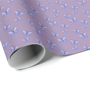 Elegante blauwe vlinders op Violet Cadeaupapier