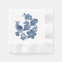Elegante Blauwe Vogelen Bloem Kunst