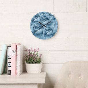 Elegante blauwe watercolorrozen muurklok grote klok