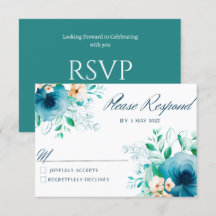 Elegante Blauwe Waterverf Bloem Bruiloft RSVP-kaar