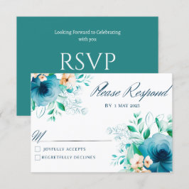 Elegante Blauwe Waterverf Bloem Bruiloft RSVP-kaar RSVP Kaartje