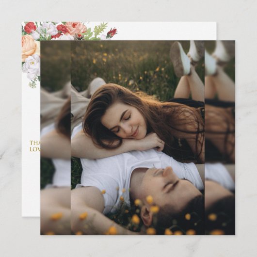 Elegante Blauwe Waterverf Bloemen bruiloft Dank u (Voorkant / Achterkant)