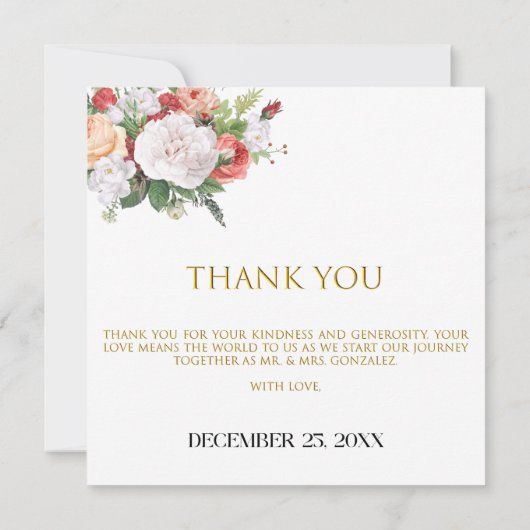 Elegante Blauwe Waterverf Bloemen bruiloft Dank u (Achterkant)