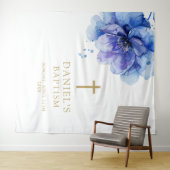 Elegante Blauwe Waterverf Bloemendoop Achtergrond Wandkleed (In Situ (horizontaal))