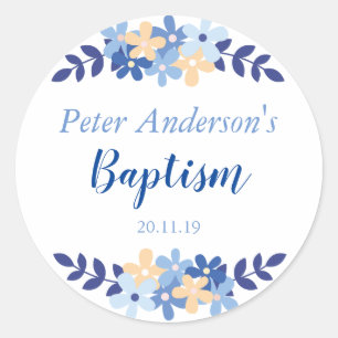 Elegante Blauwe Waterverf Doop Sticker