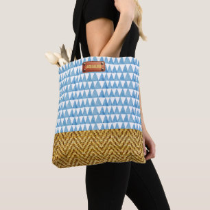 Elegante Blauwe Waterverf Geometrische Rotan-look Draagtas
