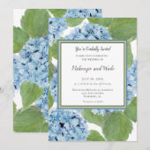 Elegante Blauwe Waterverf Hydrangea Bloemenbruilof Kaart (Voorkant / Achterkant)