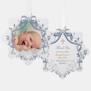 elegante blauwe waterverflijst Doop dank je wel  Ornament Kaart