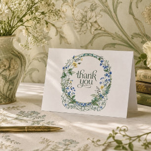 Elegante Blauwe Wilde Bloem Art Nouveau Krans Bedankkaart