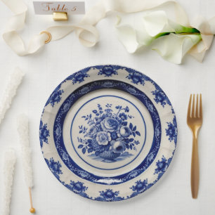 Elegante Blauwe wilde bloem Bloemen Keramische bru Papieren Bordje