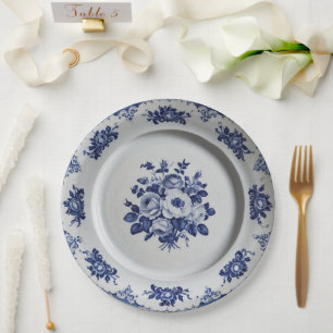 Elegante Blauwe wilde bloem Bloemen Keramische bru Papieren Bordje