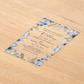 Elegante blauwe wilde bloemen bruiloft acryl uitnodigingen (Laagn)